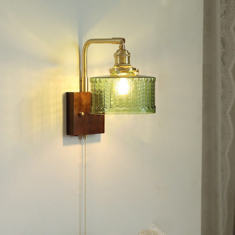 Copper Wood Glass Cylinder Wall Lamp