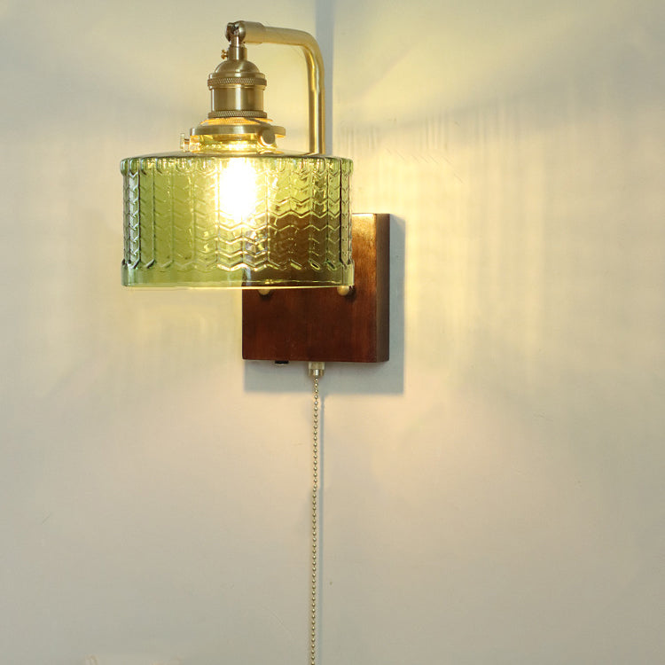 Copper Wood Glass Cylinder Wall Lamp