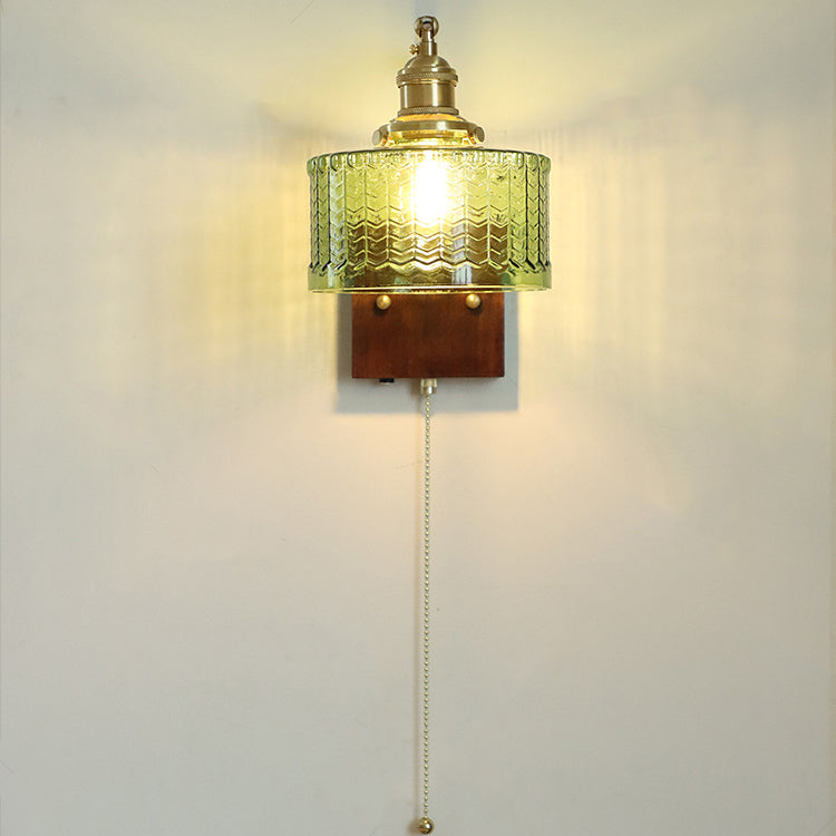 Copper Wood Glass Cylinder Wall Lamp