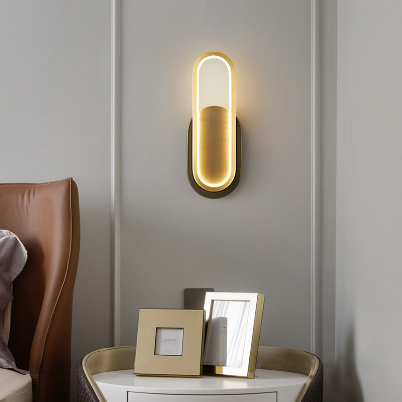 Brass Acrylic Oval Bedroom Wall Lamp