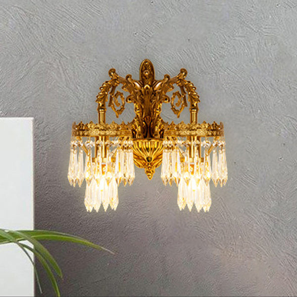 Solid Brass Crystal Carved Wall Lamp