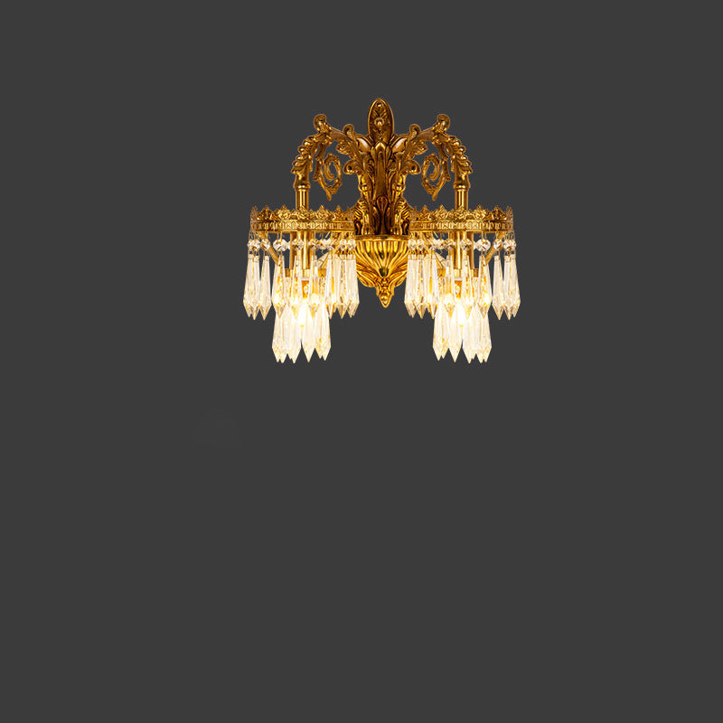 Solid Brass Crystal Carved Wall Lamp