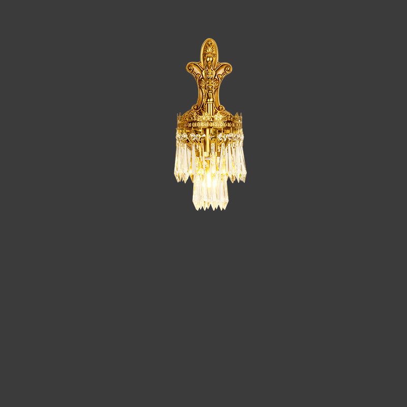 Solid Brass Crystal Carved Wall Lamp