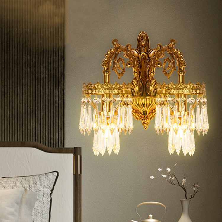 Solid Brass Crystal Carved Wall Lamp