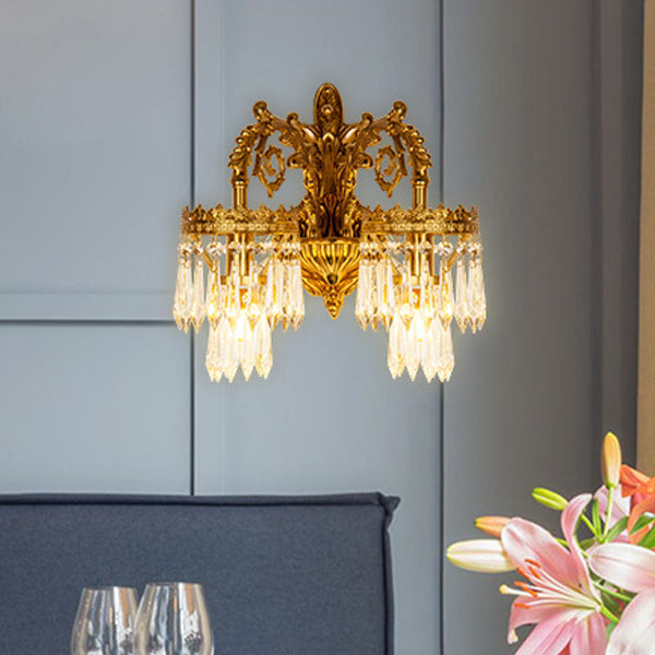 Solid Brass Crystal Carved Wall Lamp