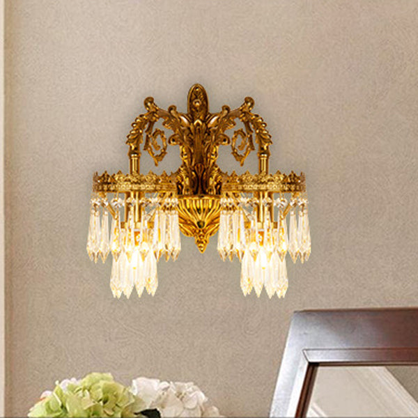 Solid Brass Crystal Carved Wall Lamp