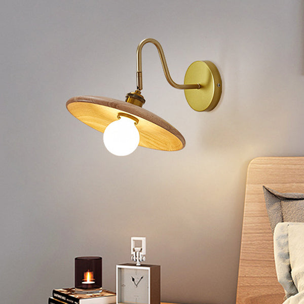 Rubberwood Iron Acrylic Round Wall Lamp