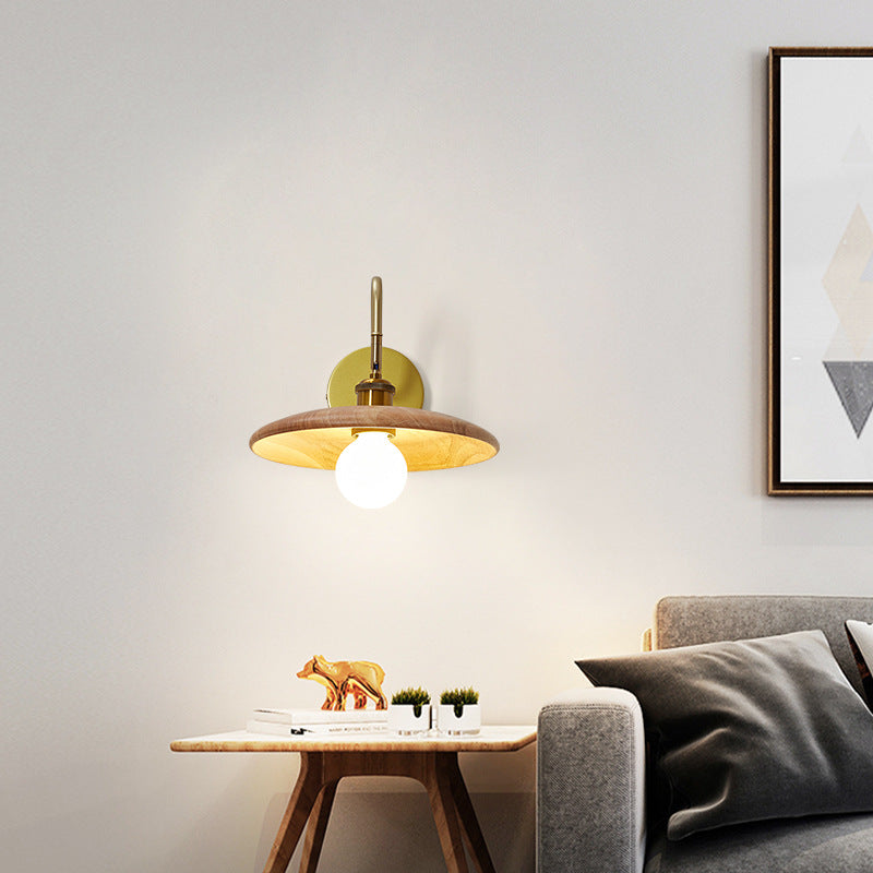 Rubberwood Iron Acrylic Round Wall Lamp