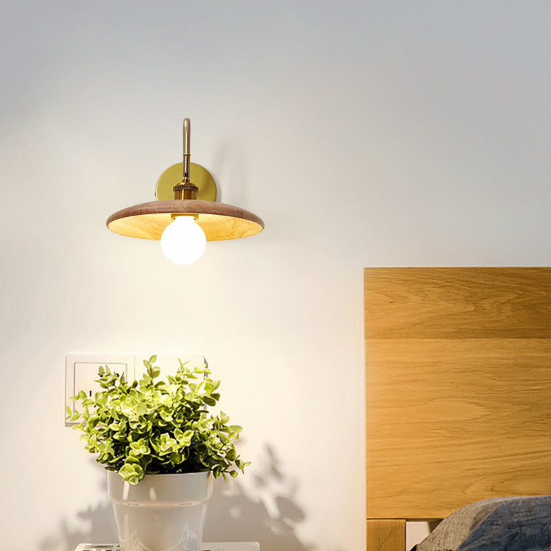 Rubberwood Iron Acrylic Round Wall Lamp