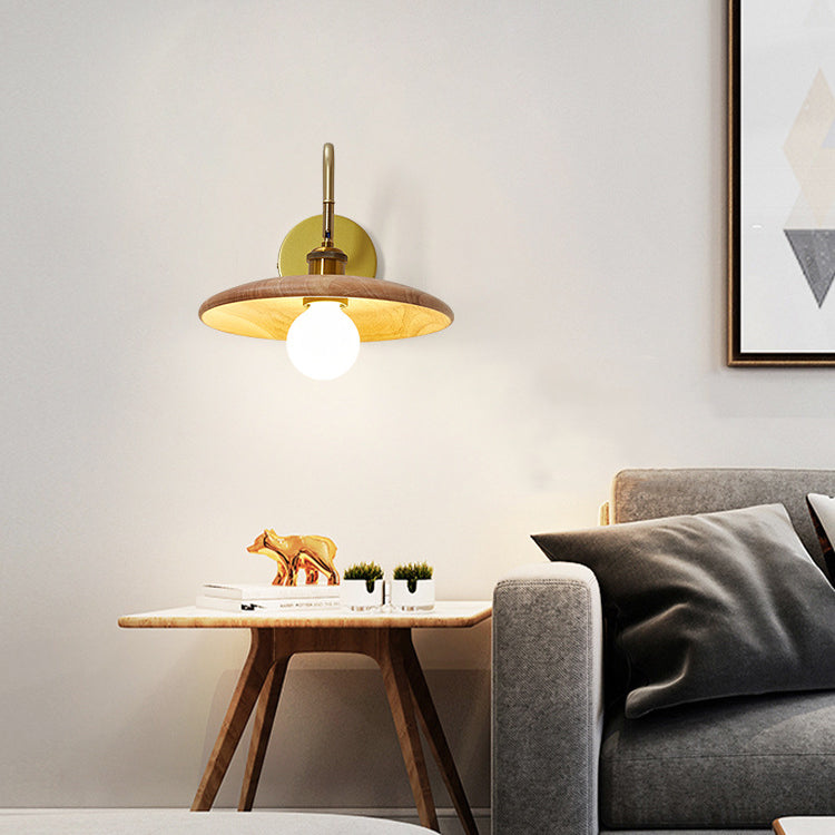 Rubberwood Iron Acrylic Round Wall Lamp