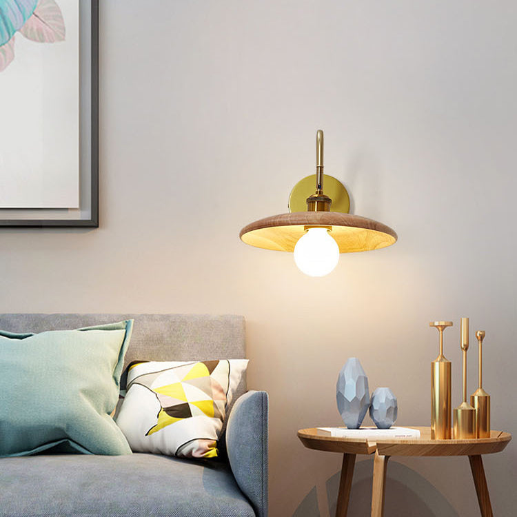 Rubberwood Iron Acrylic Round Wall Lamp