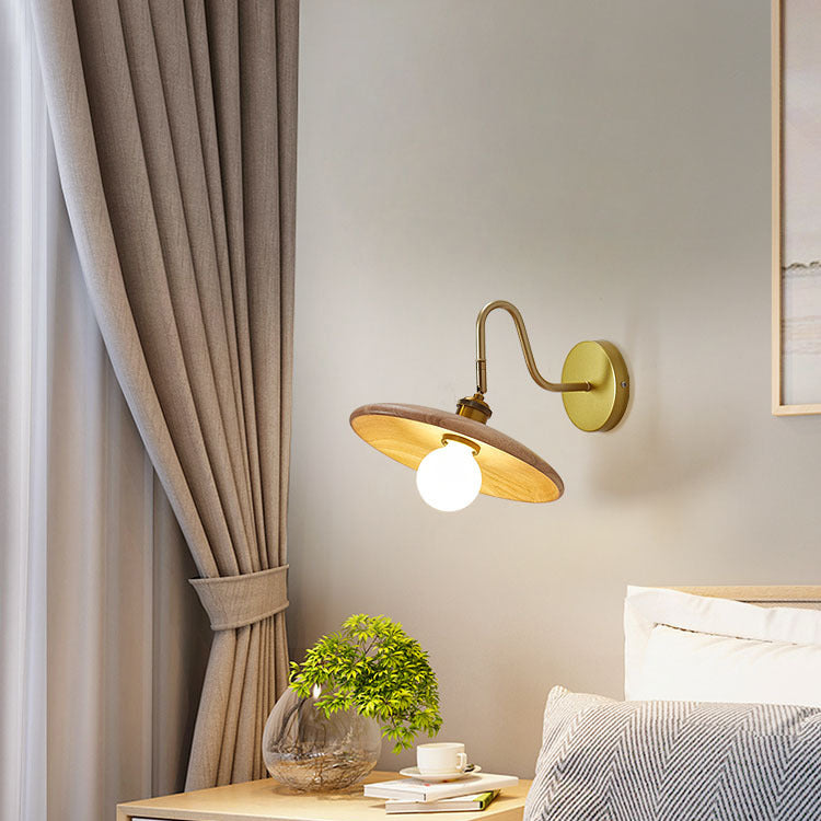 Rubberwood Iron Acrylic Round Wall Lamp