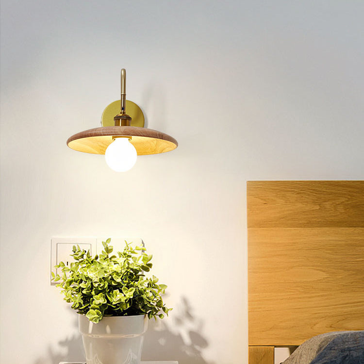 Rubberwood Iron Acrylic Round Wall Lamp