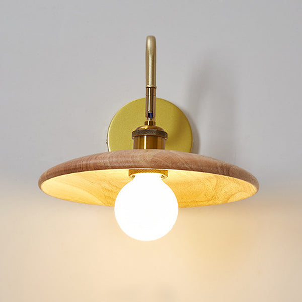 Rubberwood Iron Acrylic Round Wall Lamp