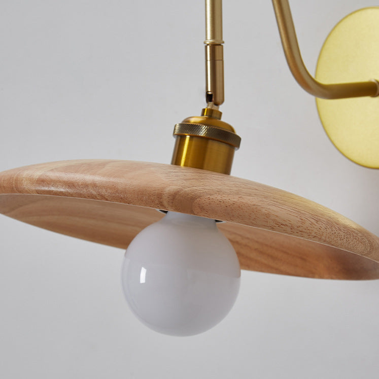 Rubberwood Iron Acrylic Round Wall Lamp