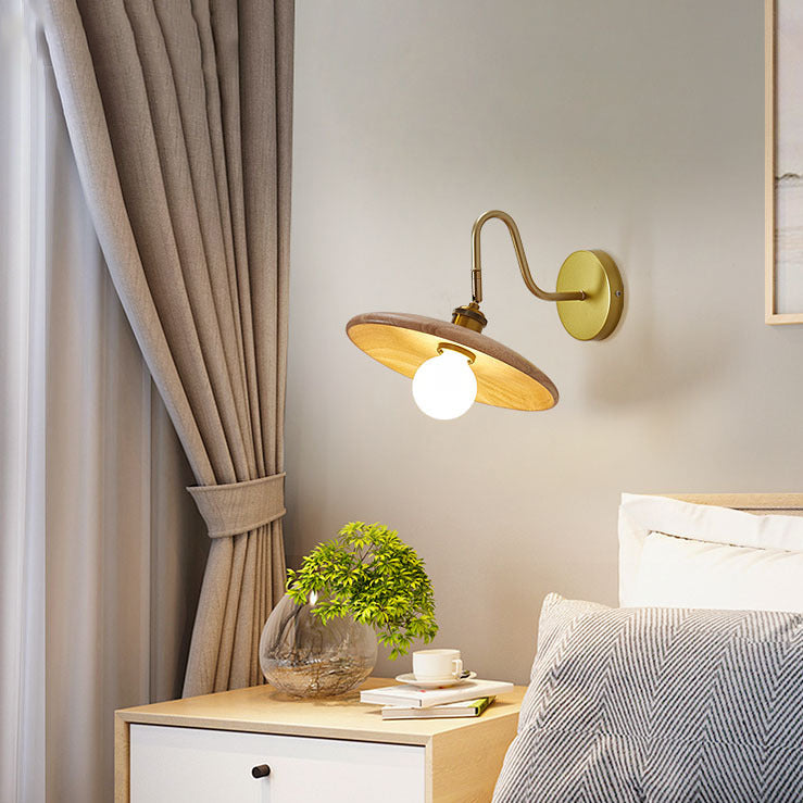 Rubberwood Iron Acrylic Round Wall Lamp