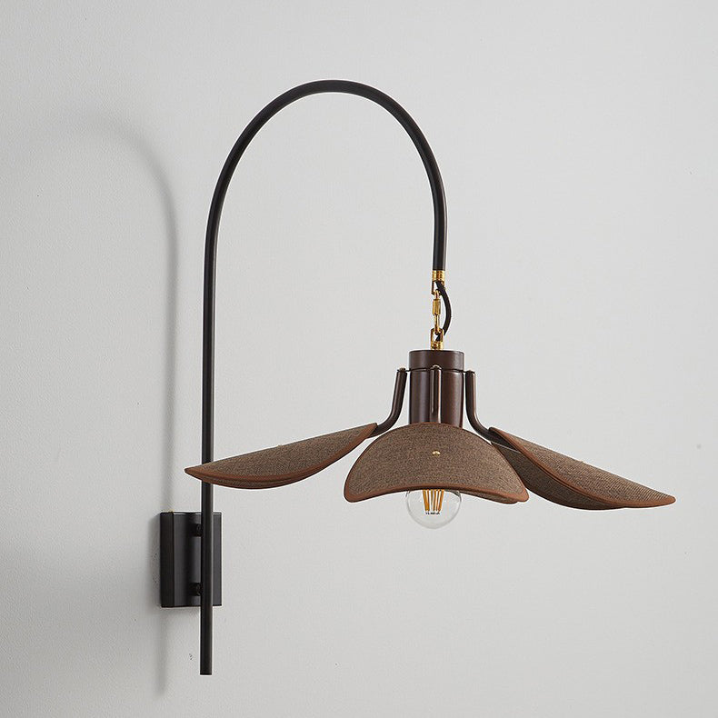Wood Iron Curved Arm Wall Lamp