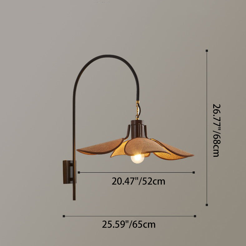 Wood Iron Curved Arm Wall Lamp