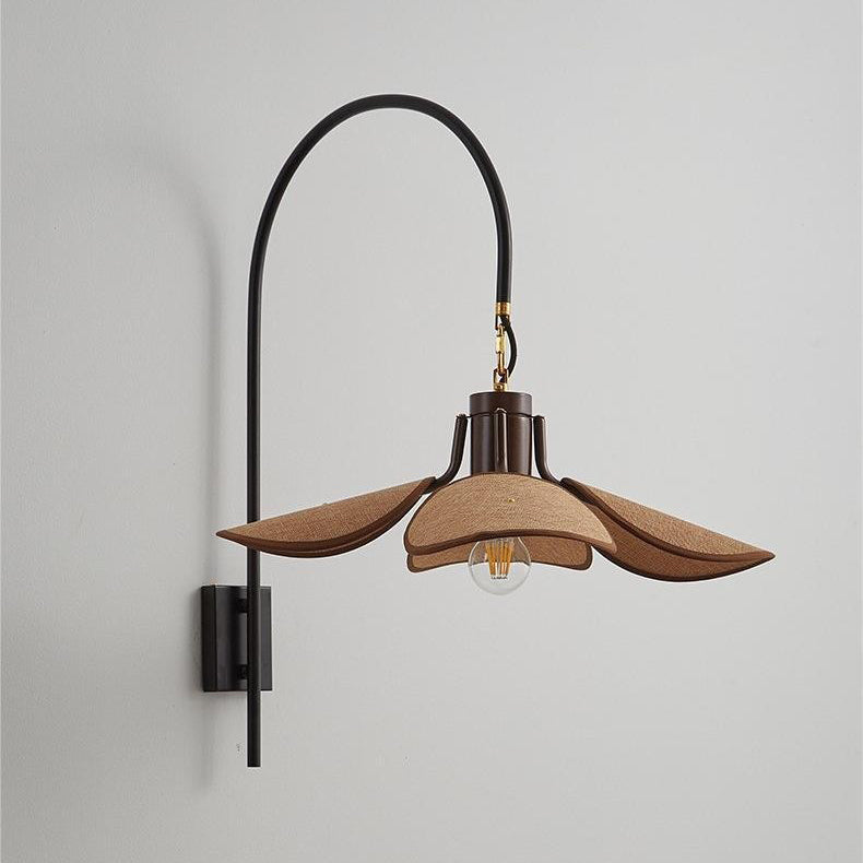 Wood Iron Curved Arm Wall Lamp