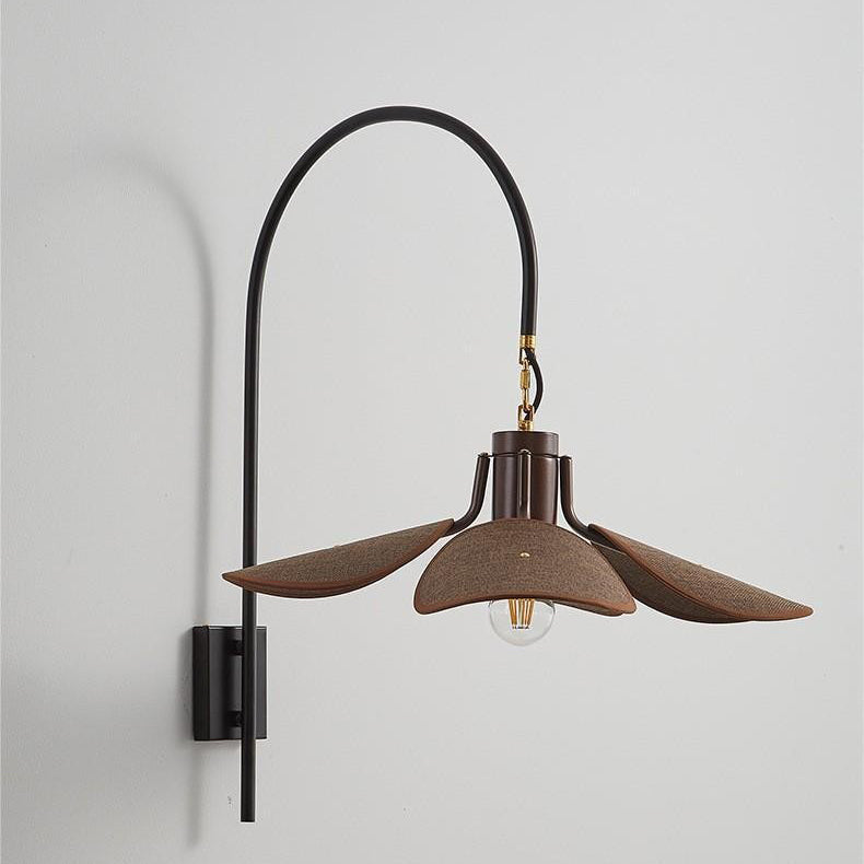 Wood Iron Curved Arm Wall Lamp