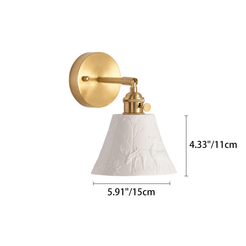Brass Ceramic Round Elk-Print Wall Lamp