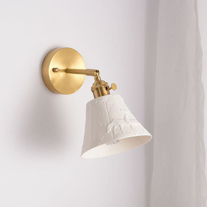 Brass Ceramic Round Elk-Print Wall Lamp