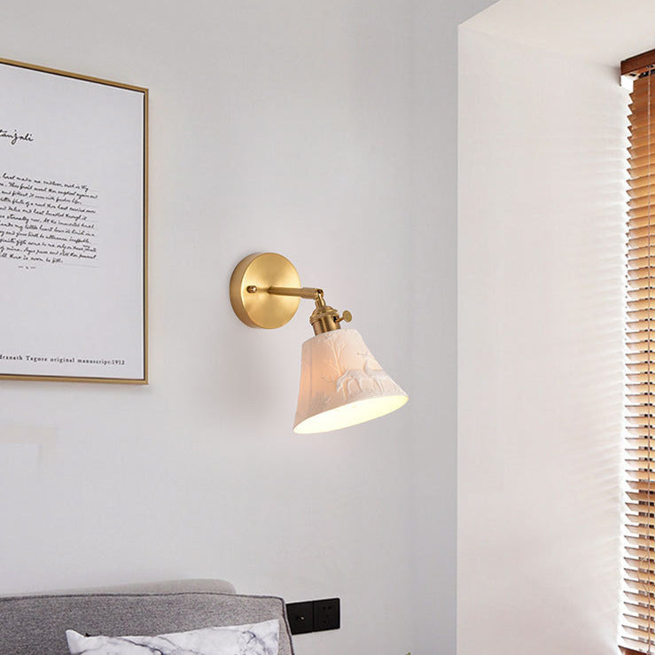 Brass Ceramic Round Elk-Print Wall Lamp