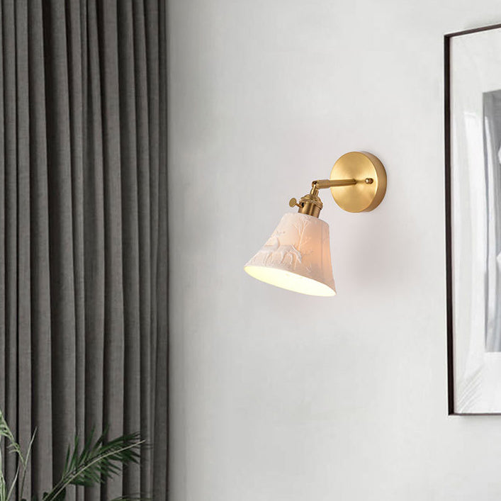 Brass Ceramic Round Elk-Print Wall Lamp