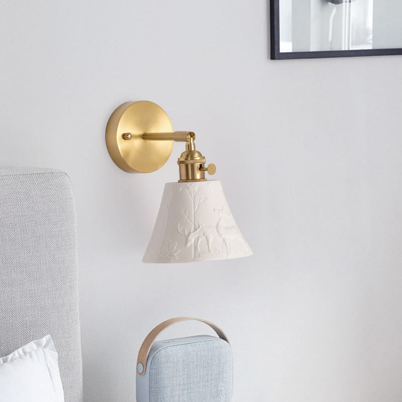 Brass Ceramic Round Elk-Print Wall Lamp