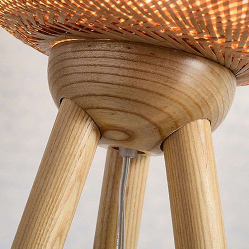 Bamboo Wood Tripod Irregular Floor Lamp