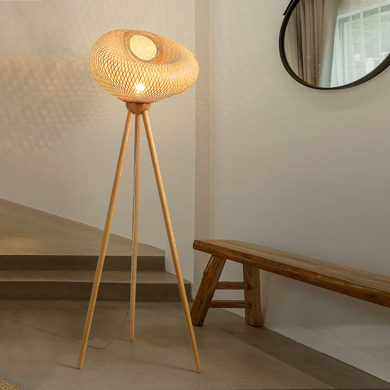Bamboo Wood Tripod Irregular Floor Lamp