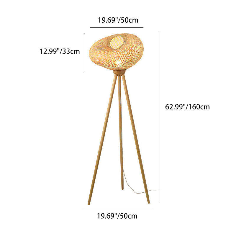 Bamboo Wood Tripod Irregular Floor Lamp