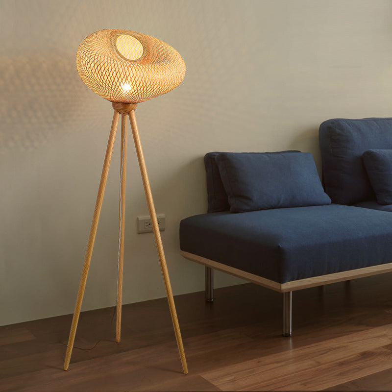 Bamboo Wood Tripod Irregular Floor Lamp