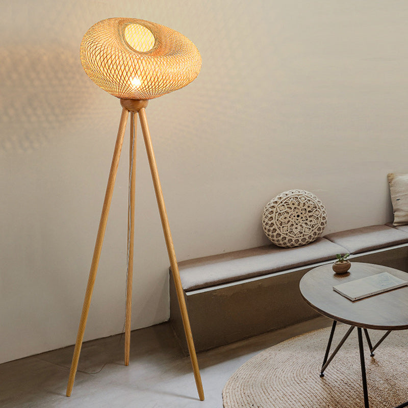 Bamboo Wood Tripod Irregular Floor Lamp