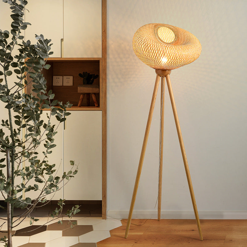 Bamboo Wood Tripod Irregular Floor Lamp