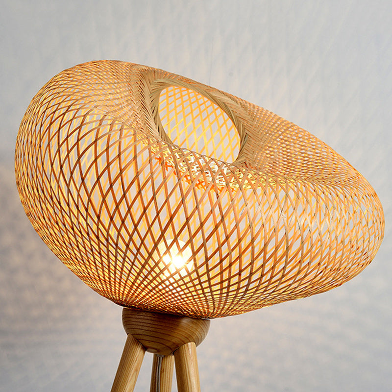 Bamboo Wood Tripod Irregular Floor Lamp
