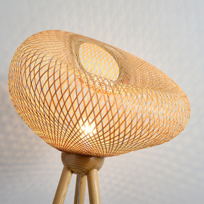 Bamboo Wood Tripod Irregular Floor Lamp