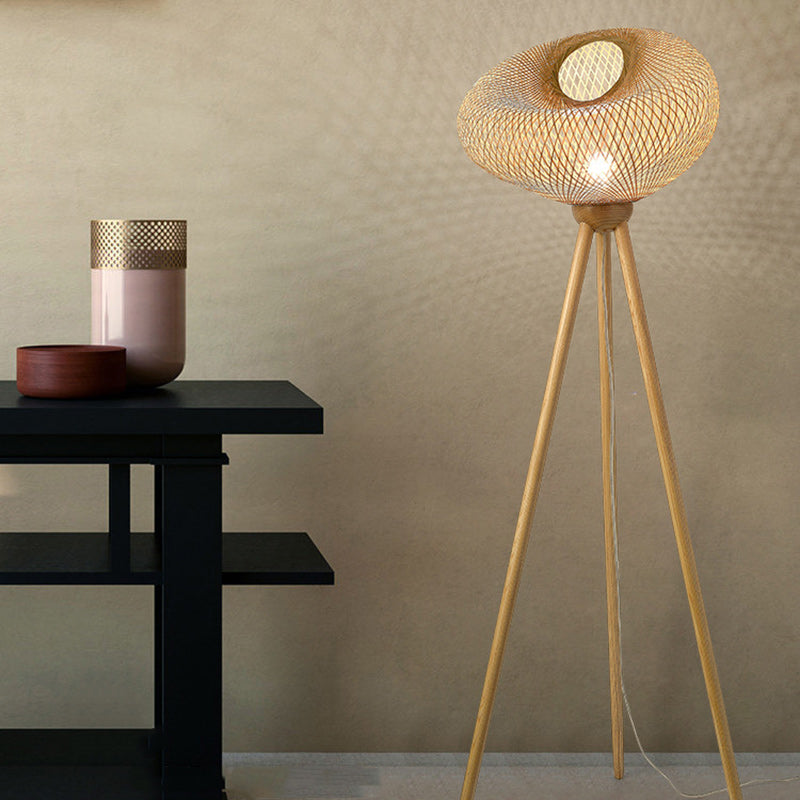Bamboo Wood Tripod Irregular Floor Lamp