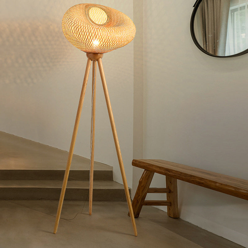 Bamboo Wood Tripod Irregular Floor Lamp