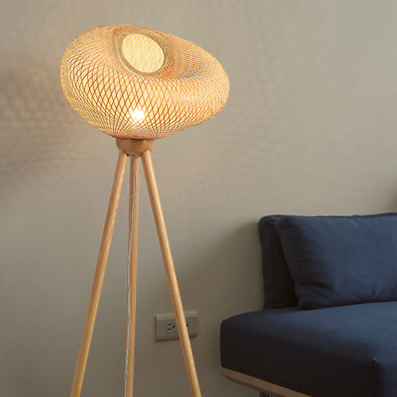 Bamboo Wood Tripod Irregular Floor Lamp
