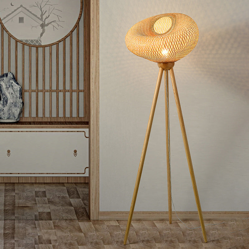 Bamboo Wood Tripod Irregular Floor Lamp