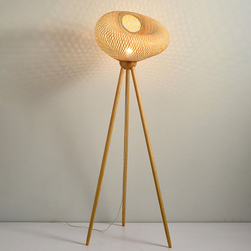 Bamboo Wood Tripod Irregular Floor Lamp