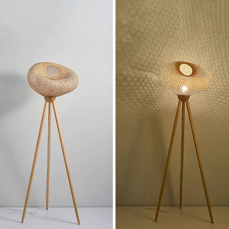 Bamboo Wood Tripod Irregular Floor Lamp