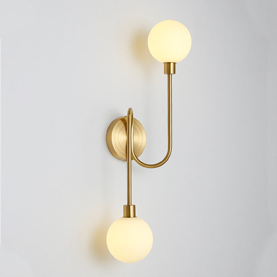 Brass Curved Rod Globe 2-Light Wall Lamp
