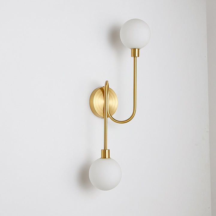 Brass Curved Rod Globe 2-Light Wall Lamp