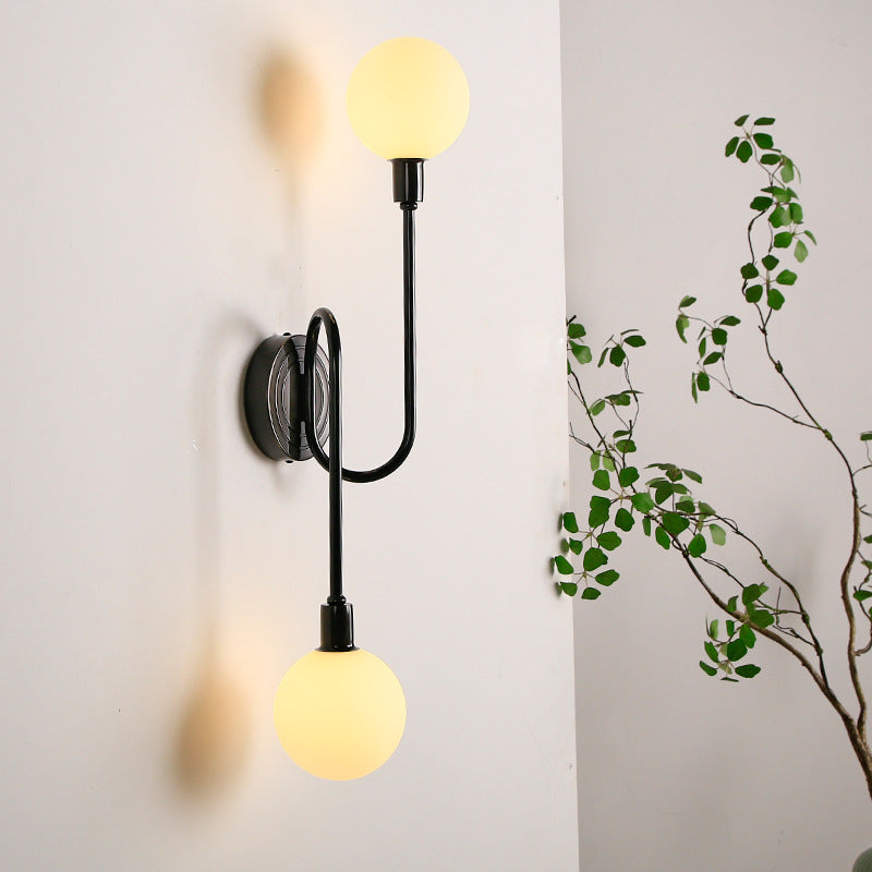 Brass Curved Rod Globe 2-Light Wall Lamp