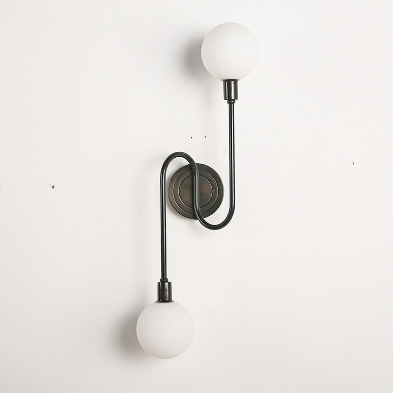 Brass Curved Rod Globe 2-Light Wall Lamp