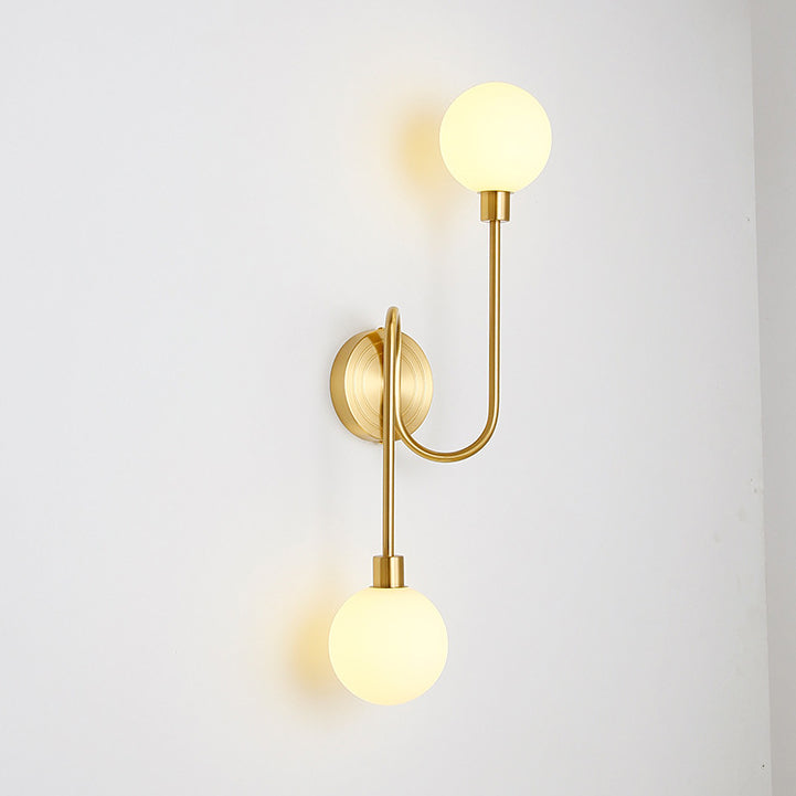 Brass Curved Rod Globe 2-Light Wall Lamp