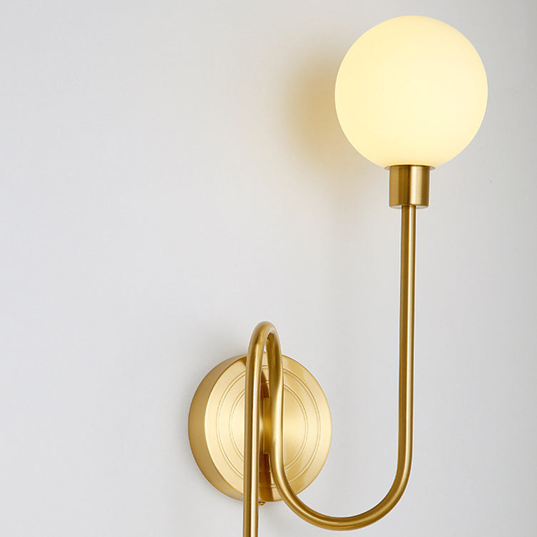 Brass Curved Rod Globe 2-Light Wall Lamp