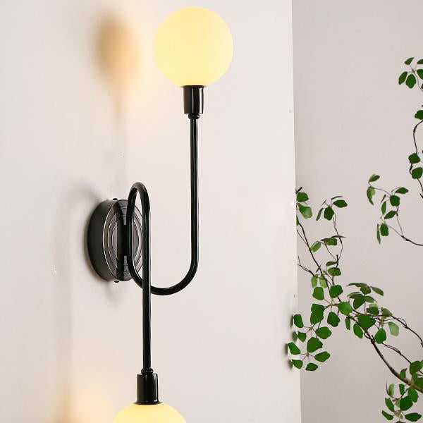 Brass Curved Rod Globe 2-Light Wall Lamp